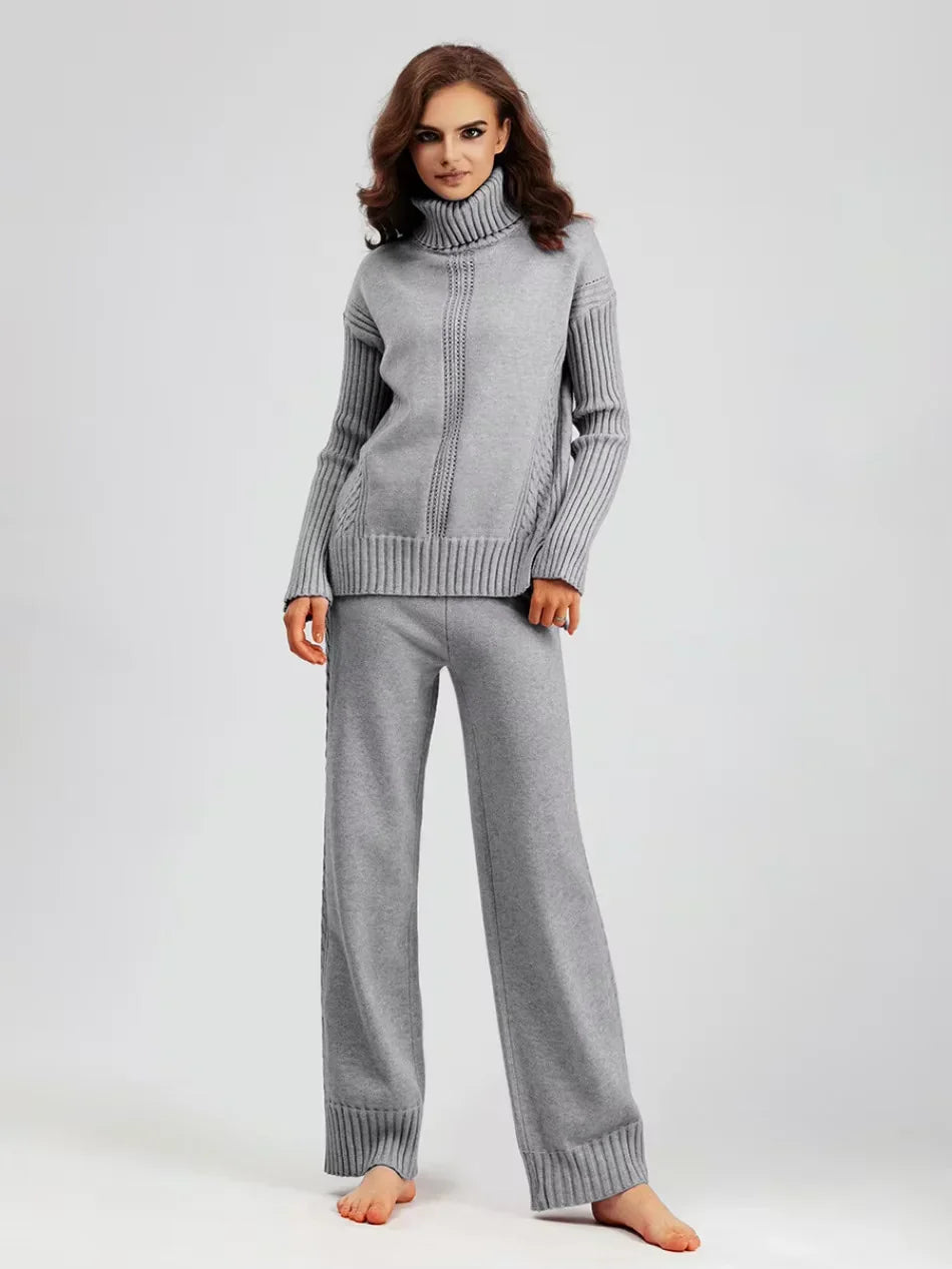 Scarlett | Chic High-Neck Knit Sweater & Loose Pants Set