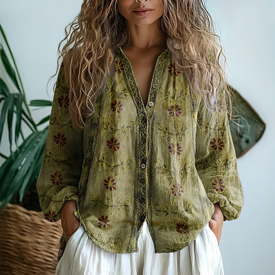 Lillian | vintage blouse with leaf print