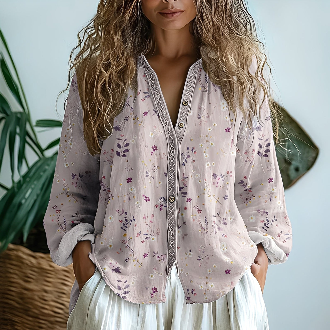 Lillian | vintage blouse with leaf print