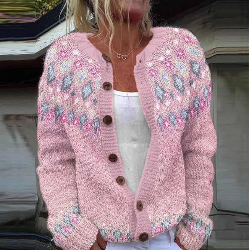 Lily | Pink loose fitting cardigan with print
